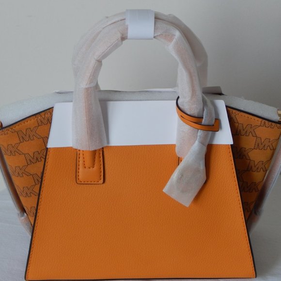 NWT $558 Michael Kors Avril Leather TZ MK Logo Honeycomb Satchel Crossbody Bag - Picture 5 of 8